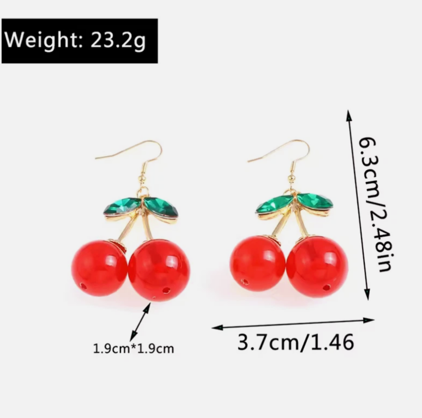 Womens Cherry Fruit Dangling Earrings Pair Set