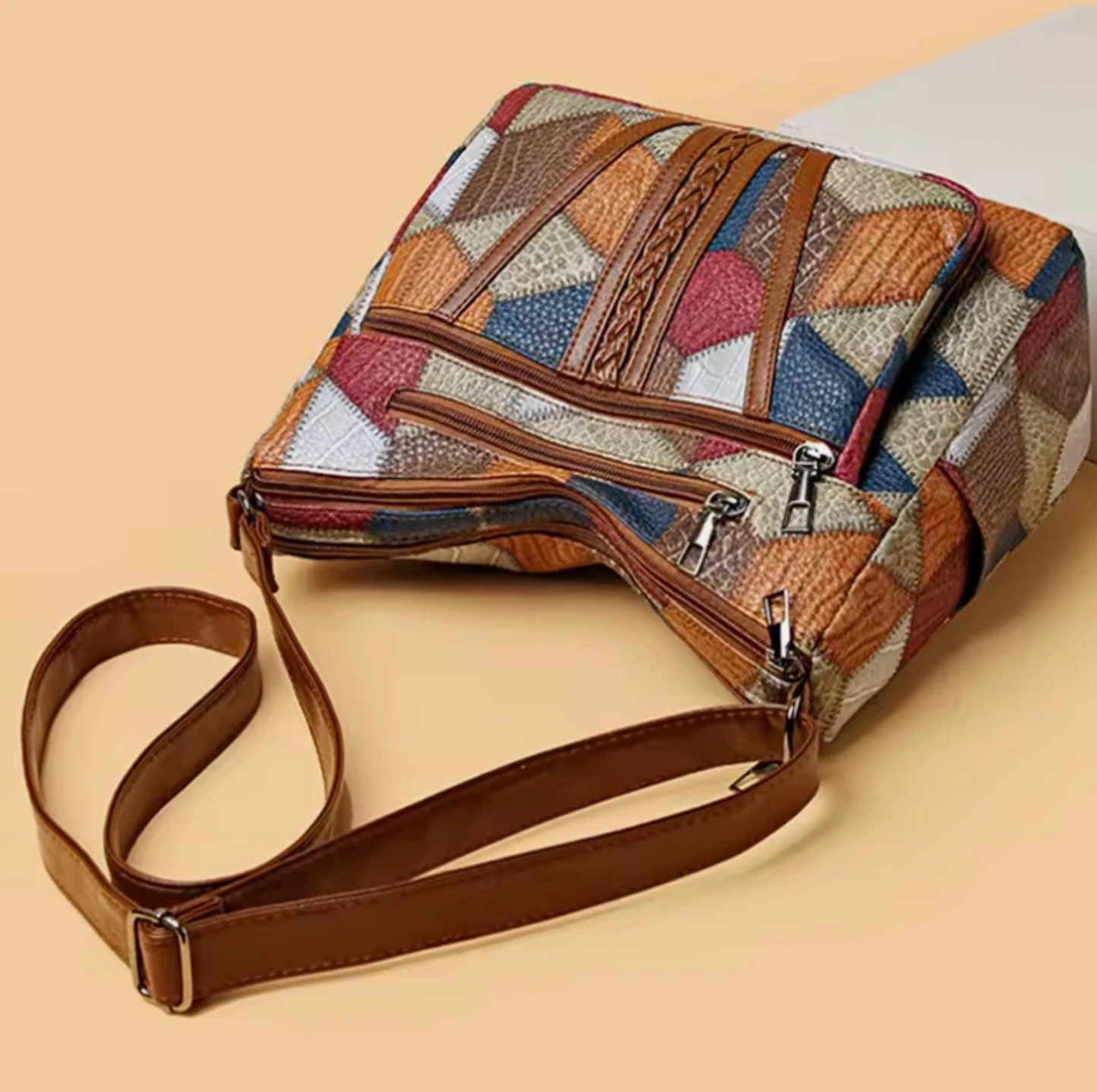 Womens Shoulder Strap PU Multi Color Leather Zipper Purse