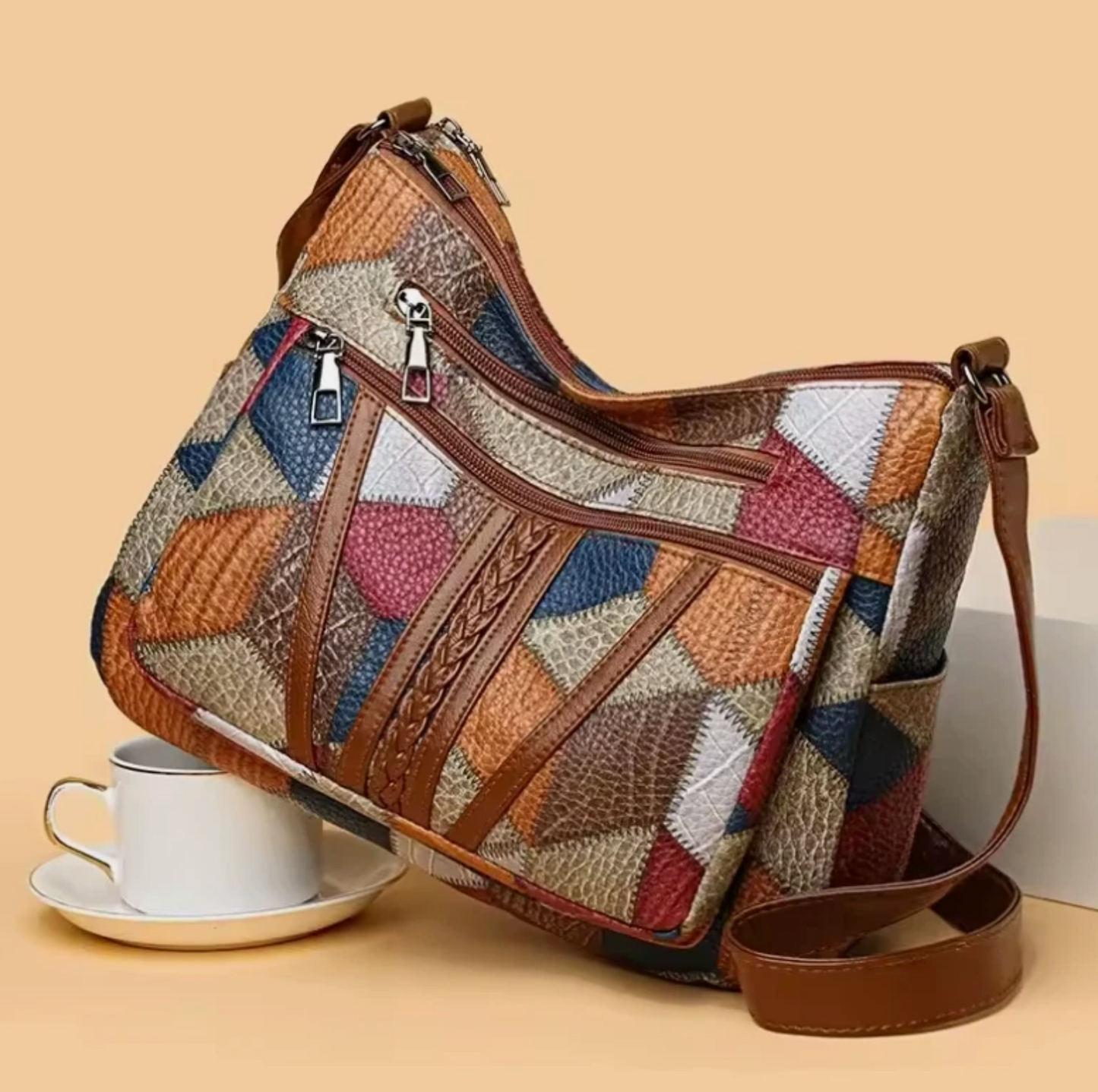 Womens Shoulder Strap PU Multi Color Leather Zipper Purse