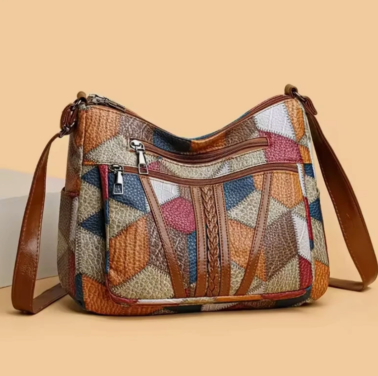 Womens Shoulder Strap PU Multi Color Leather Zipper Purse