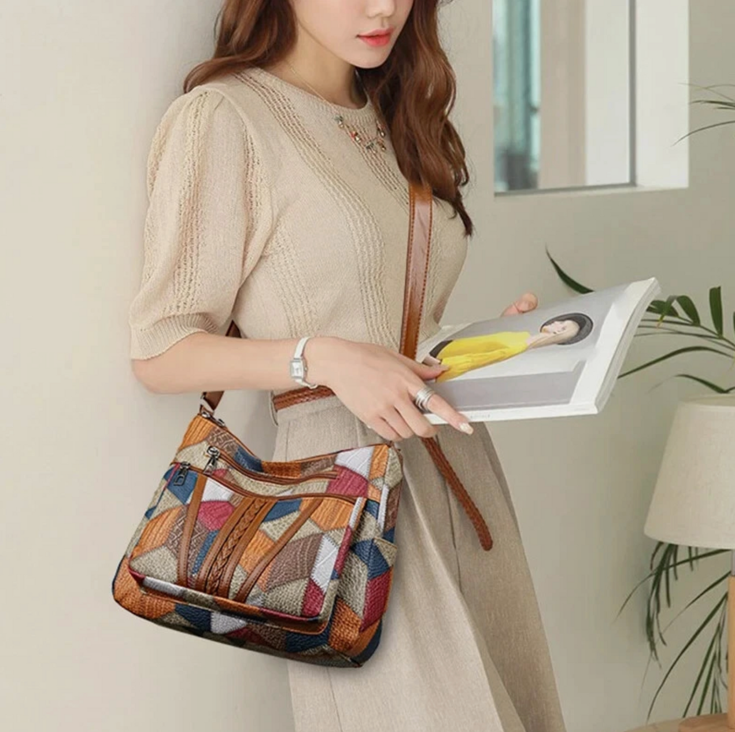 Womens Shoulder Strap PU Multi Color Leather Zipper Purse