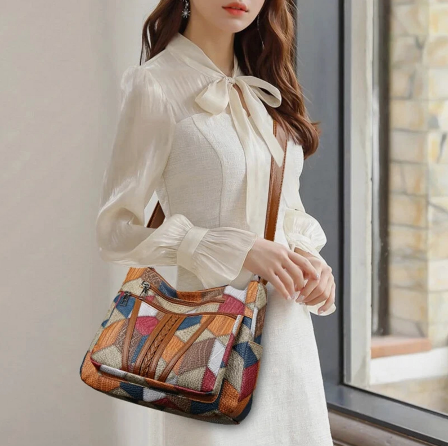 Womens Shoulder Strap PU Multi Color Leather Zipper Purse