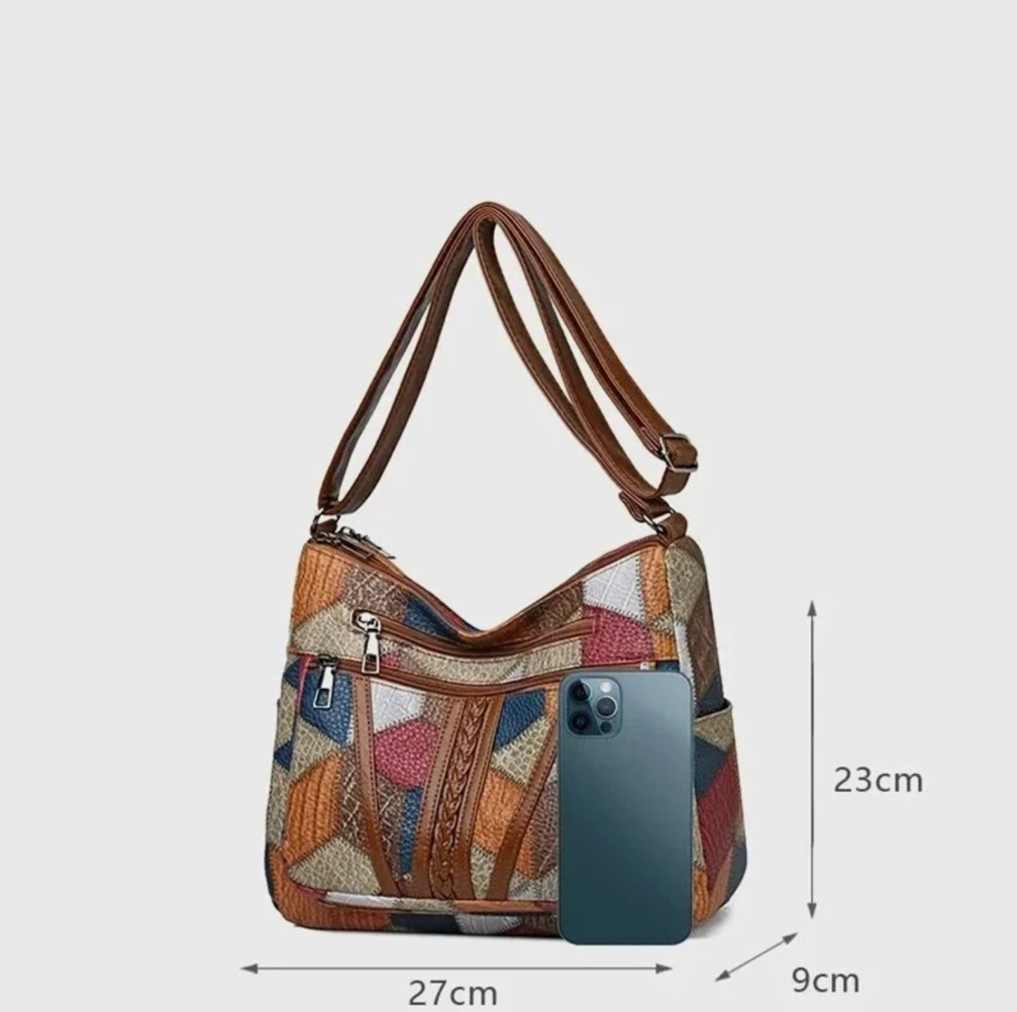 Womens Shoulder Strap PU Multi Color Leather Zipper Purse