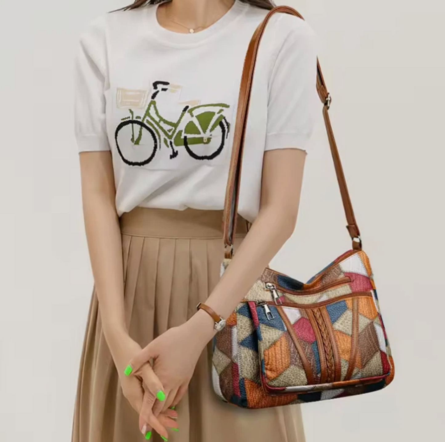 Womens Shoulder Strap PU Multi Color Leather Zipper Purse