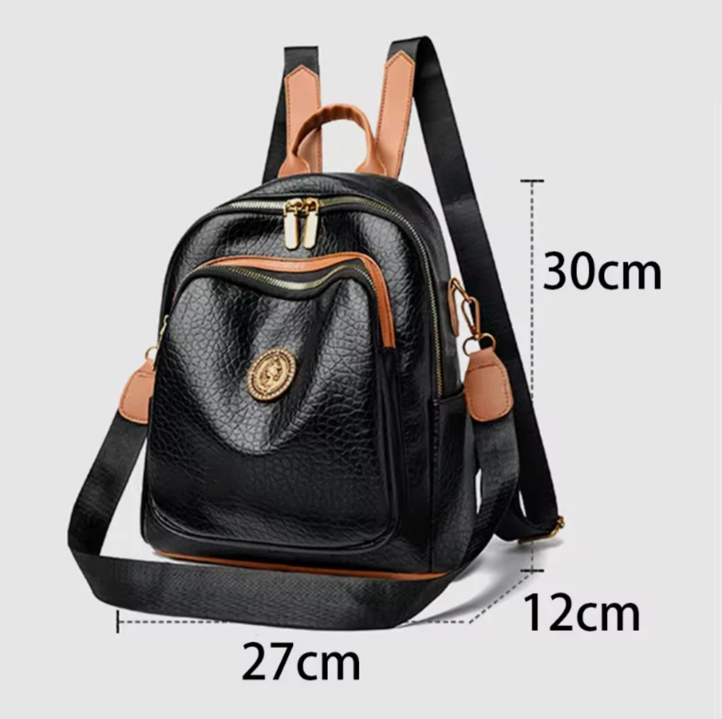 Womens Black Stained PU Leather Premium Designed Fashion Backpack