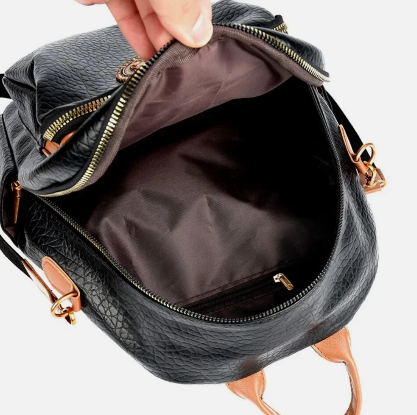 Womens Black Stained PU Leather Premium Designed Fashion Backpack