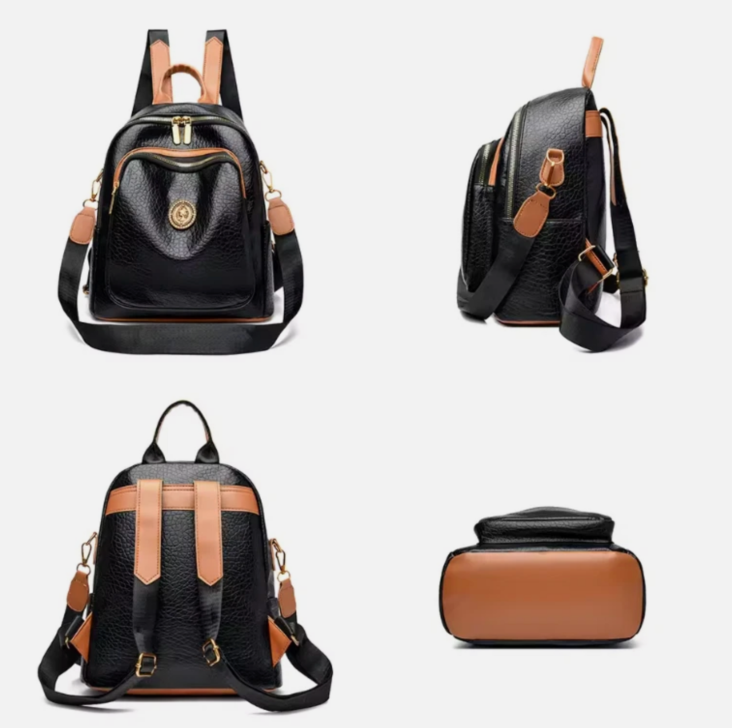 Womens Black Stained PU Leather Premium Designed Fashion Backpack