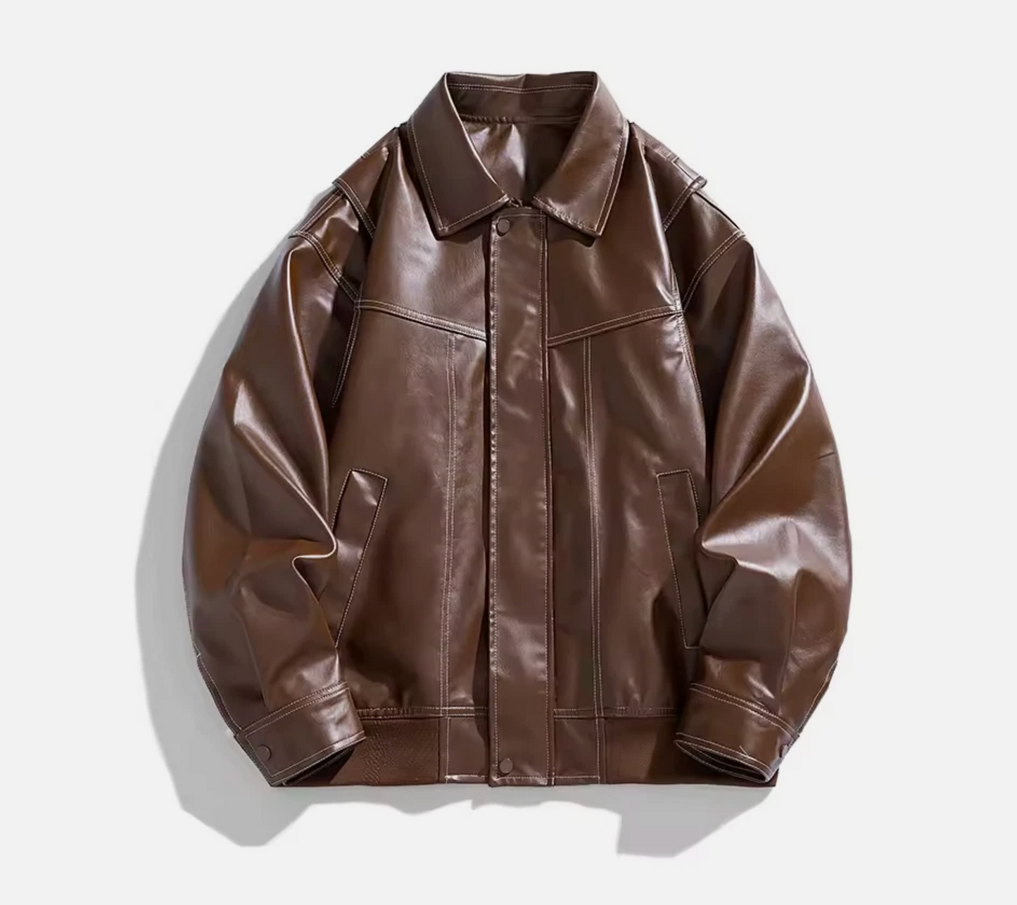 Mens Or Women Retro Style Synthetic Genuine Leather Zipper Jacket