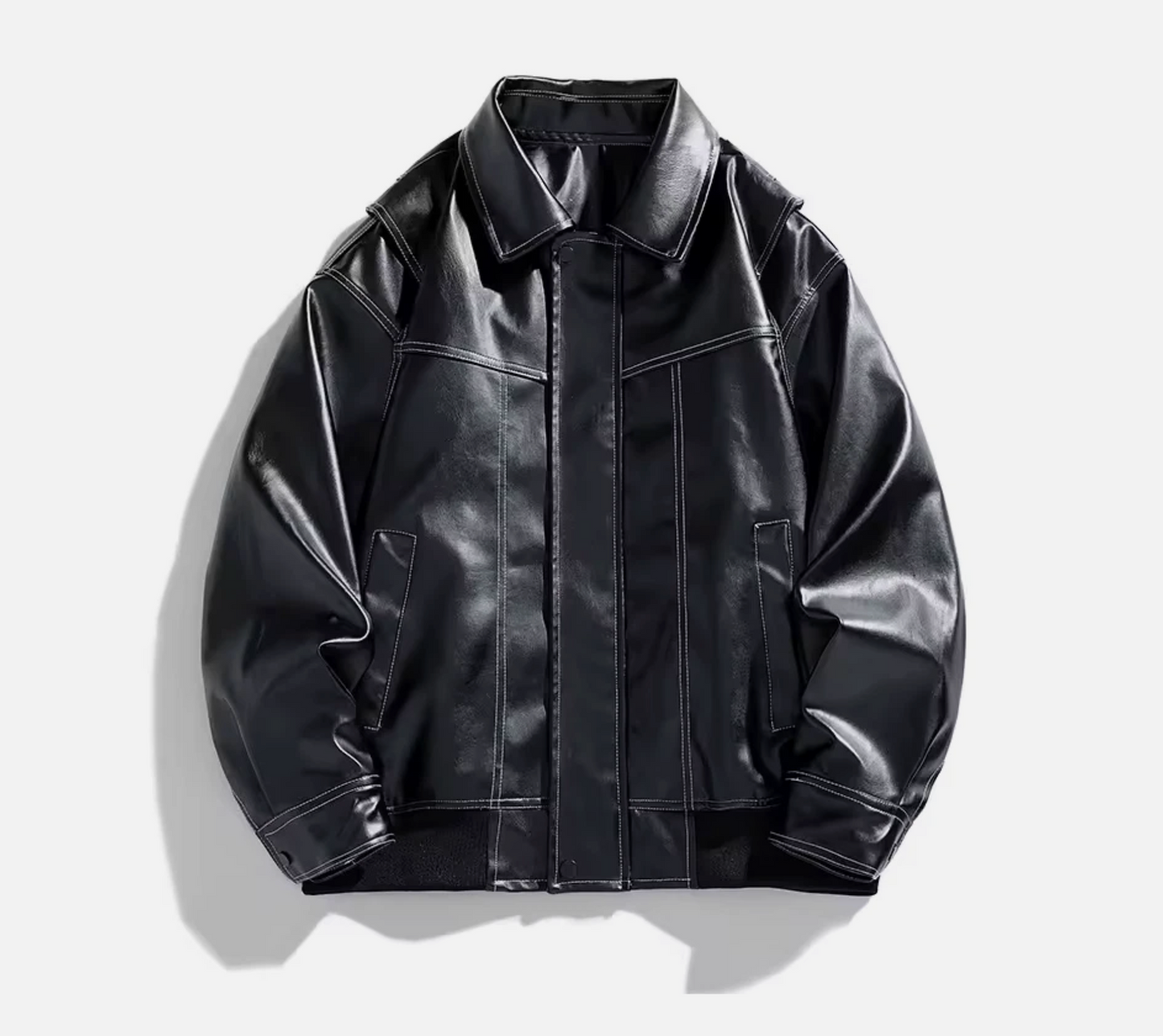 Mens Or Women Retro Style Synthetic Genuine Leather Zipper Jacket