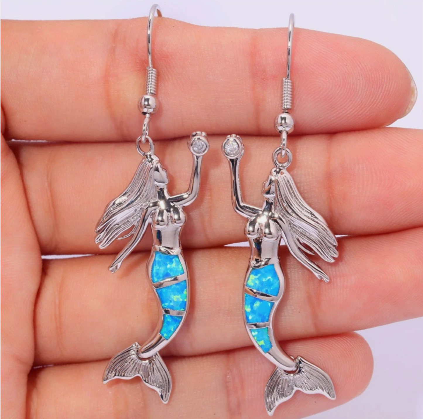 Mermaid Tears Stain Glass Style Earrings Blue, Green, And White