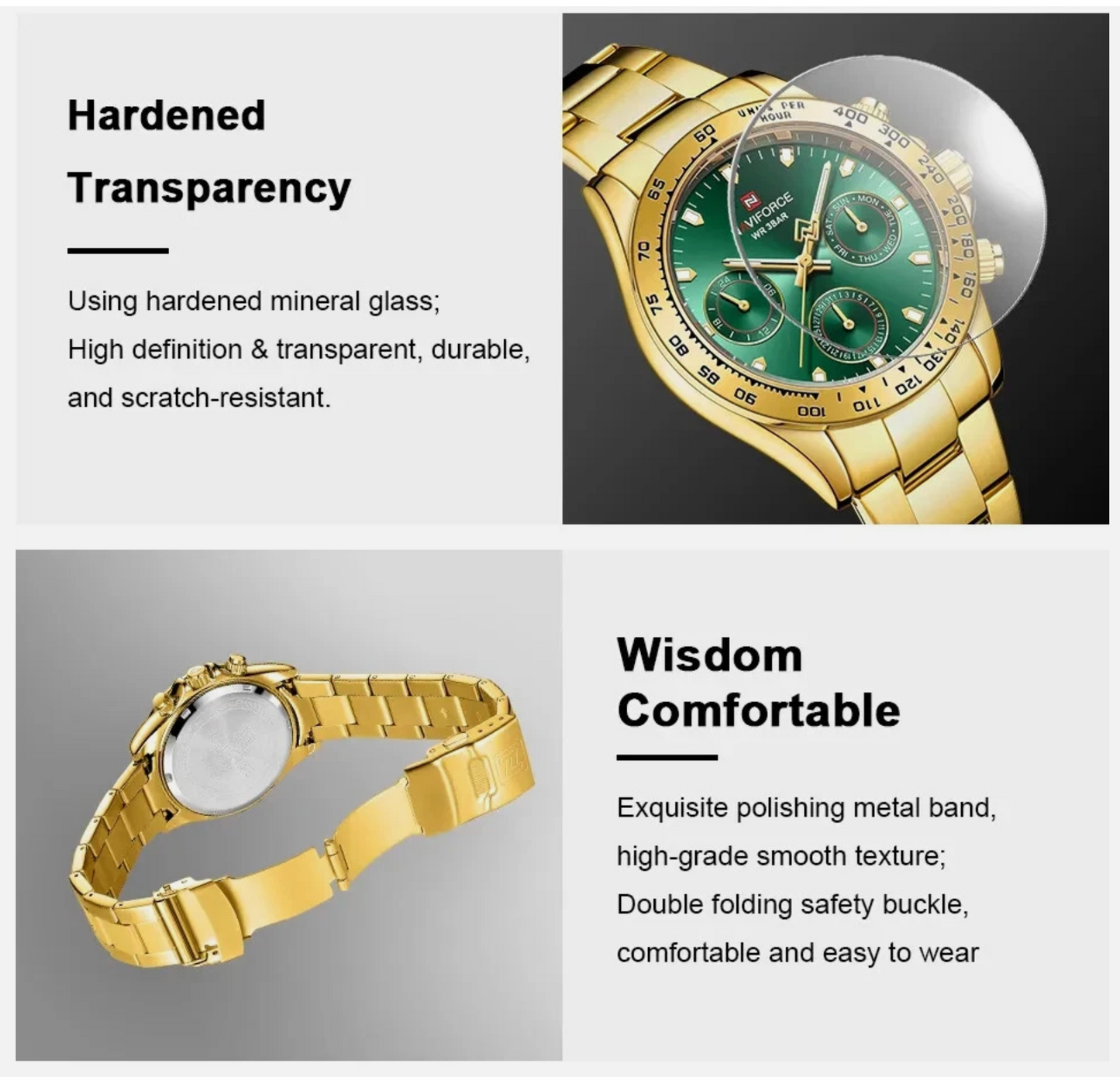 Waterproof Quartz Stainless Steel With Hardened Glass Case Premium Watch