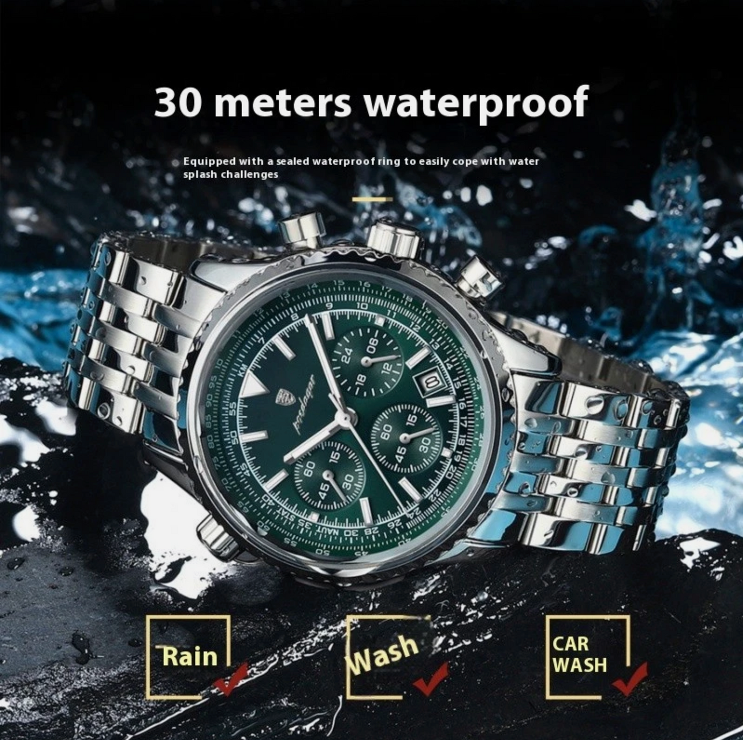 Men's Watch Waterproof Luminous Glass Multi-function Timing Quartz Watch