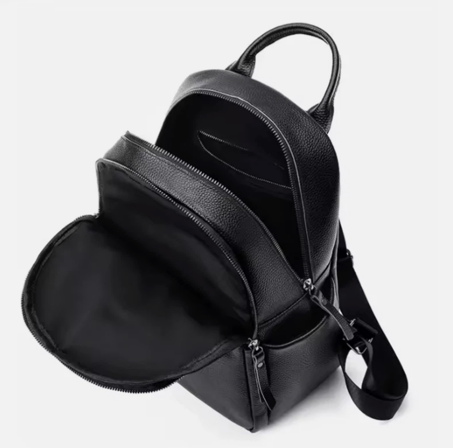 Womens Style All Black PU Stained Leather Back Pack Travel Bag