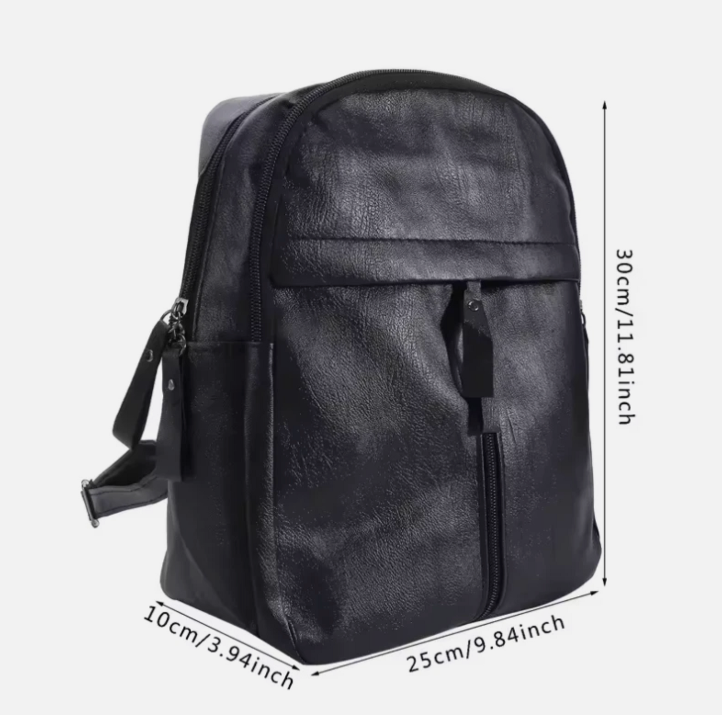 Womens Style All Black PU Stained Leather Back Pack Travel Bag