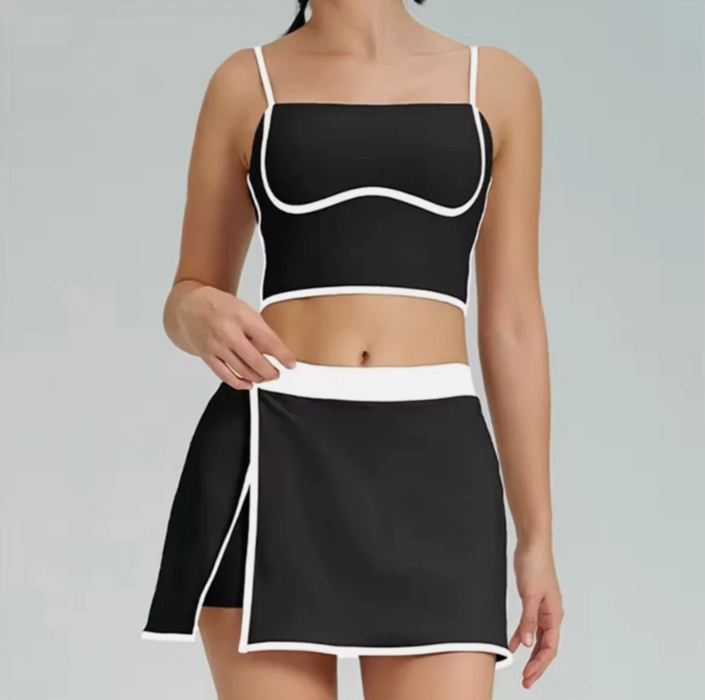 Womens Athletic Skirt And Crop Top Yoga Track Suite
