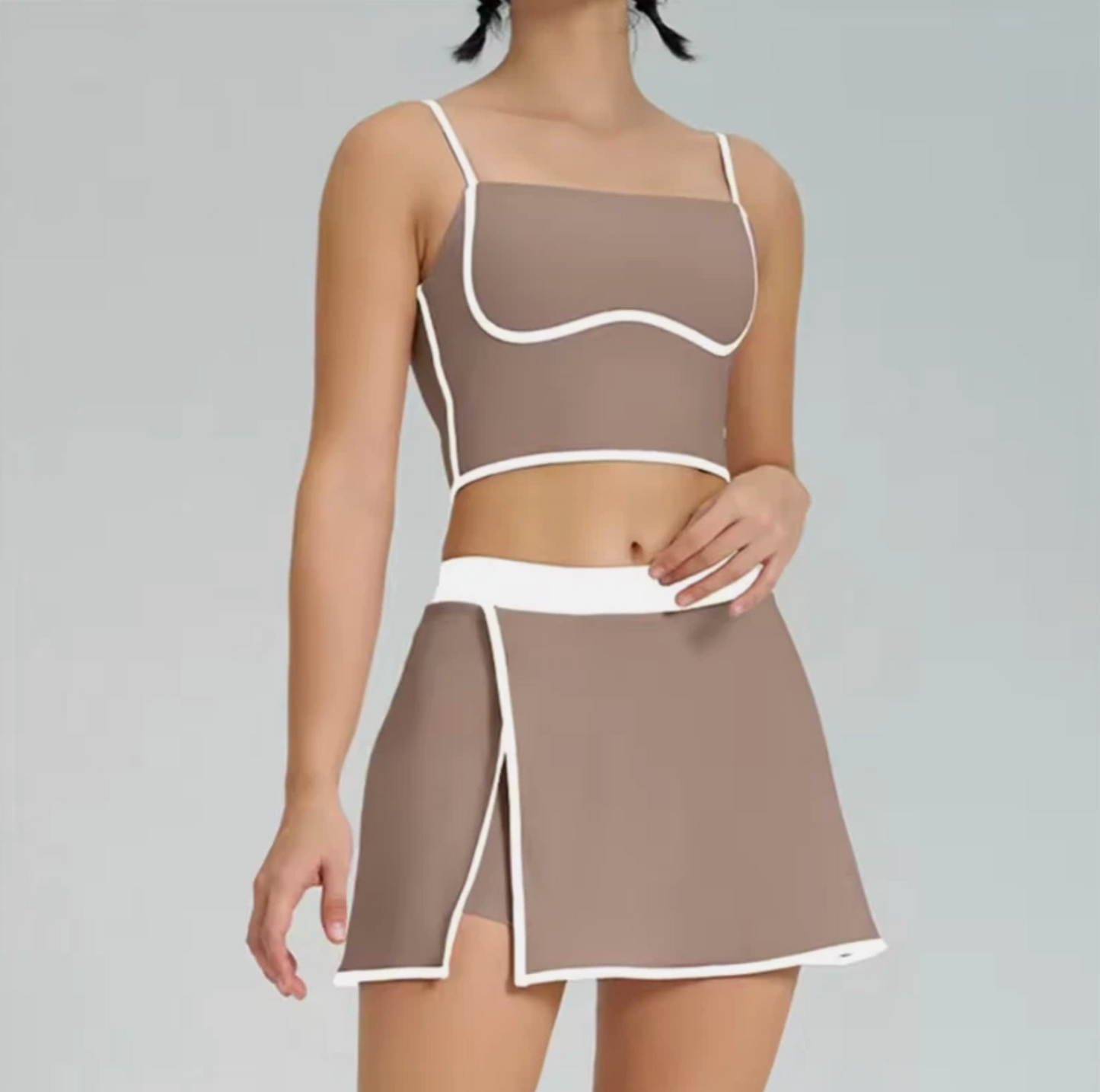 Womens Athletic Skirt And Crop Top Yoga Track Suite