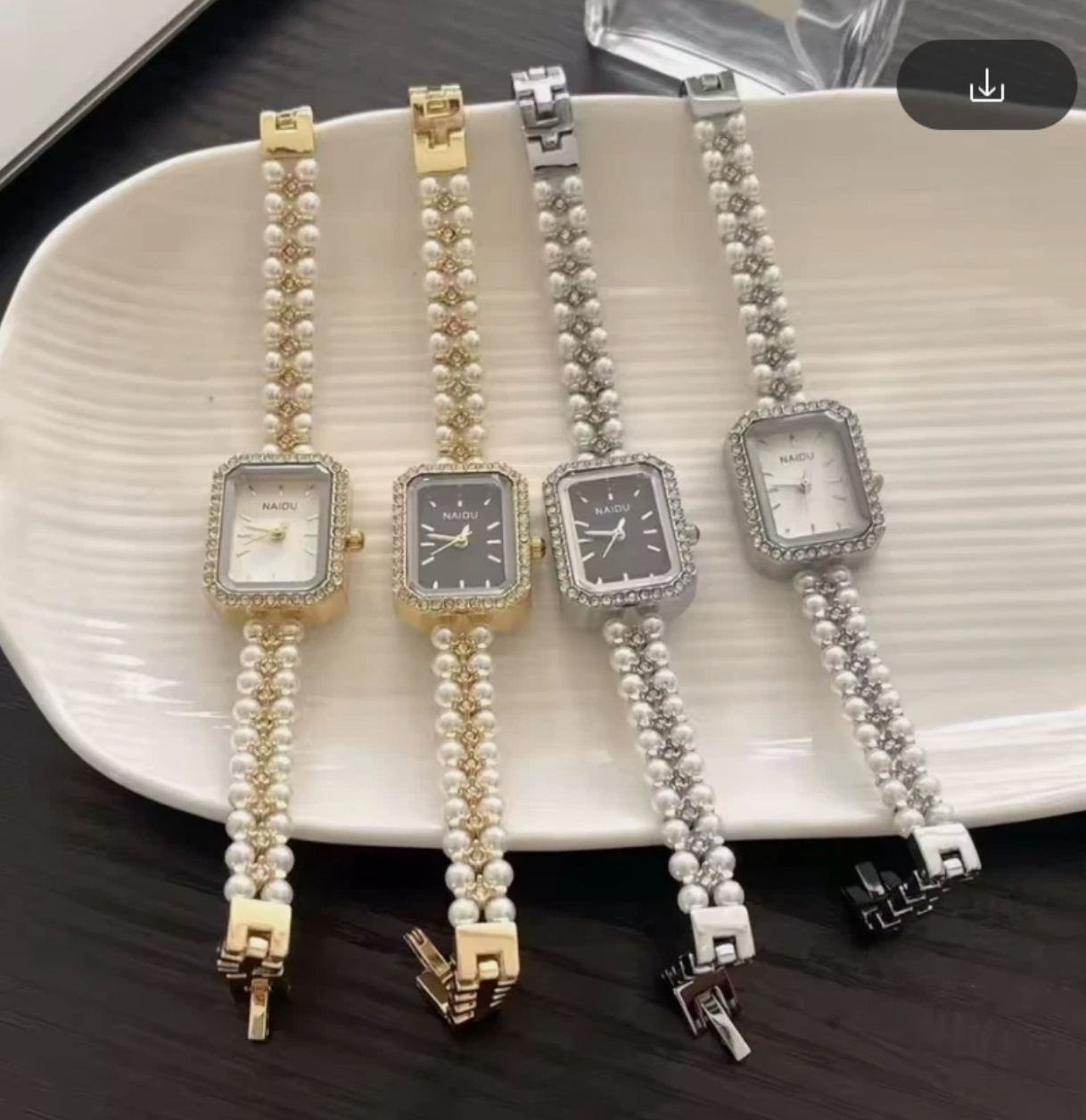 Ladies Pearl Band Luxury Watch Classy Rectangle Design