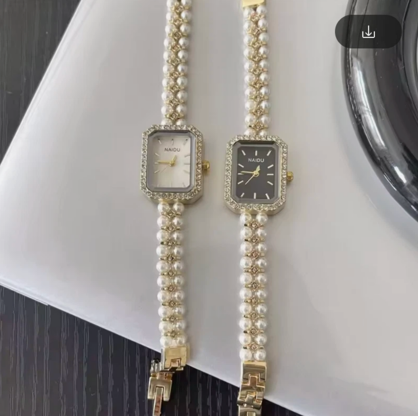 Ladies Pearl Band Luxury Watch Classy Rectangle Design