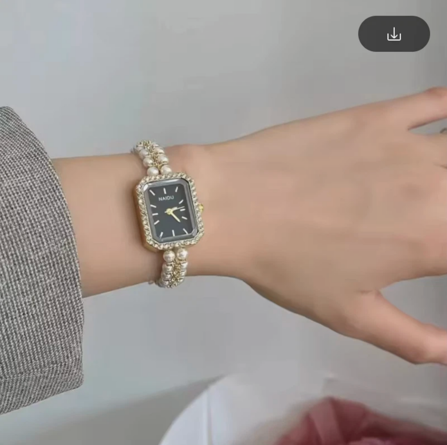 Ladies Pearl Band Luxury Watch Classy Rectangle Design