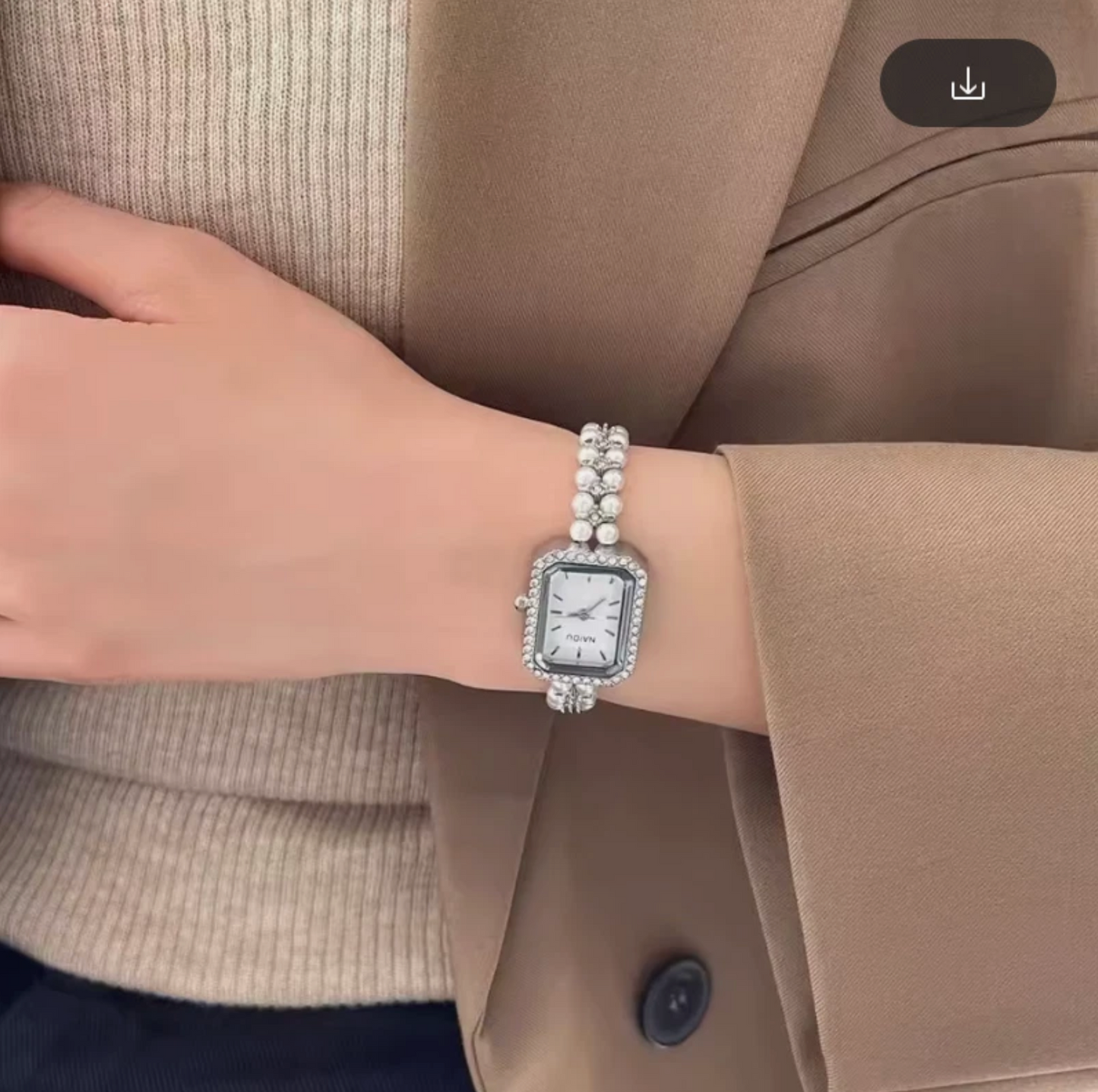 Ladies Pearl Band Luxury Watch Classy Rectangle Design