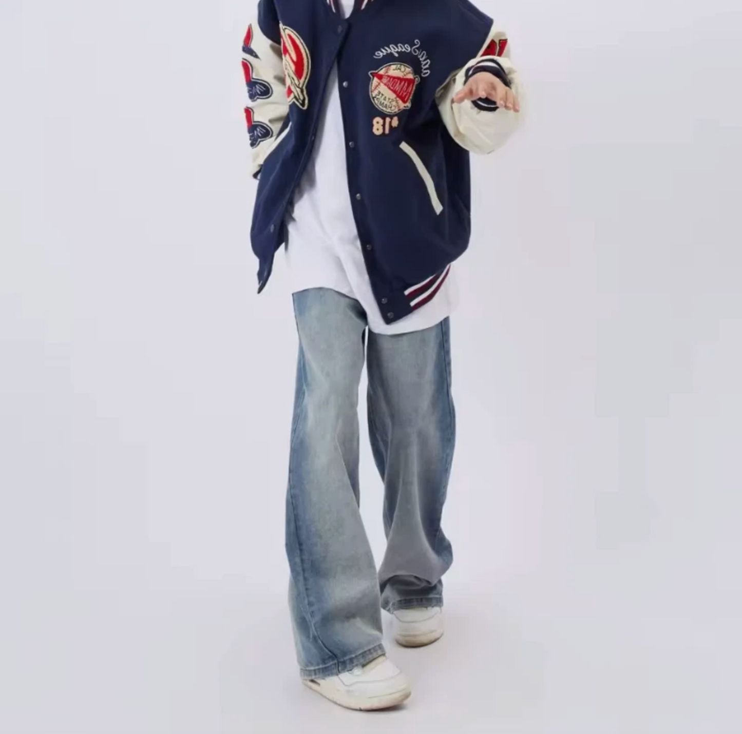 Baseball Letterman Jacket Vintage Style Embroidered Patch Button Up