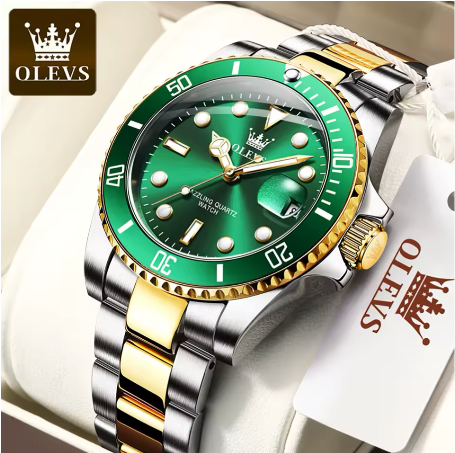 OLEVS Luxury Stainless Steel Band Quartz Watch Luminous & Deep Water Proof