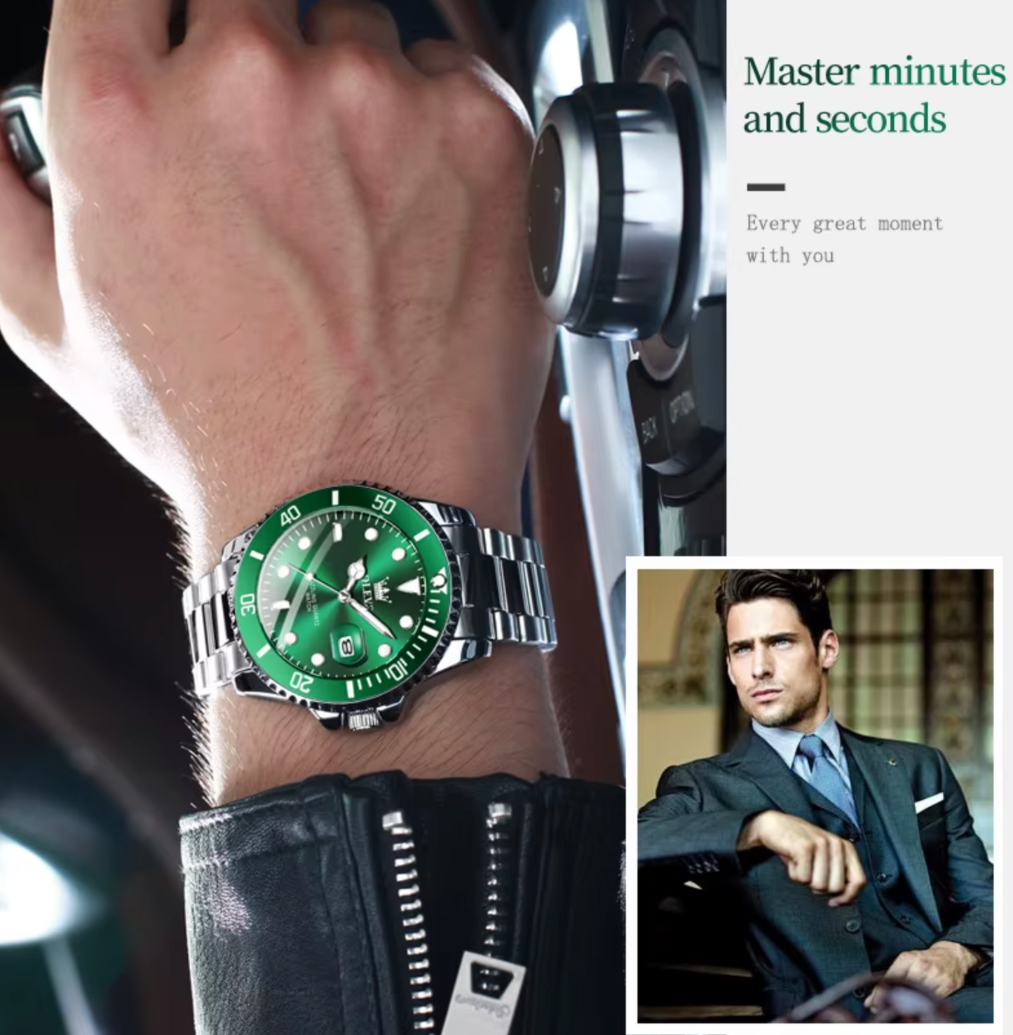 OLEVS Luxury Stainless Steel Band Quartz Watch Luminous & Deep Water Proof