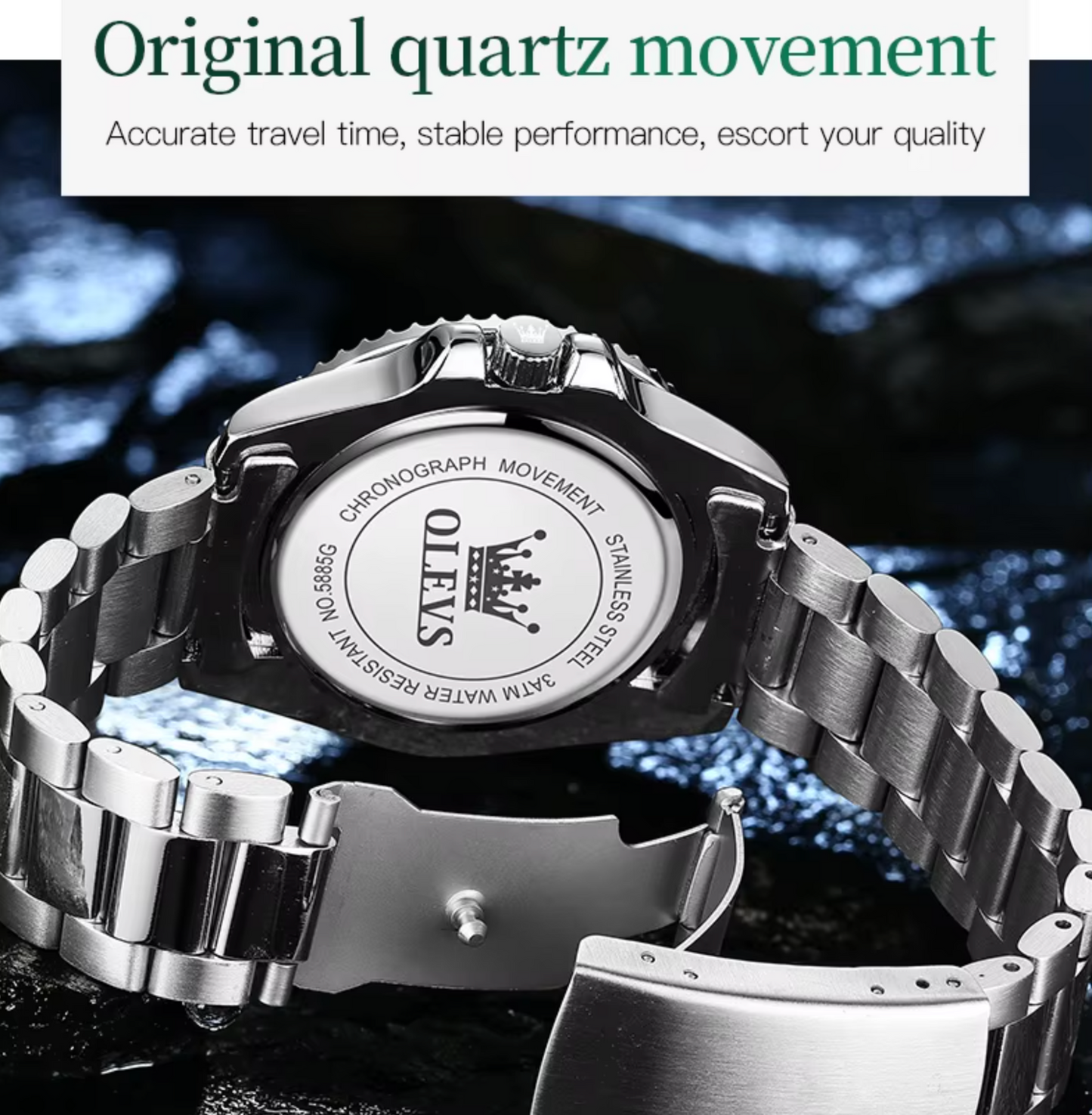 OLEVS Luxury Stainless Steel Band Quartz Watch Luminous & Deep Water Proof