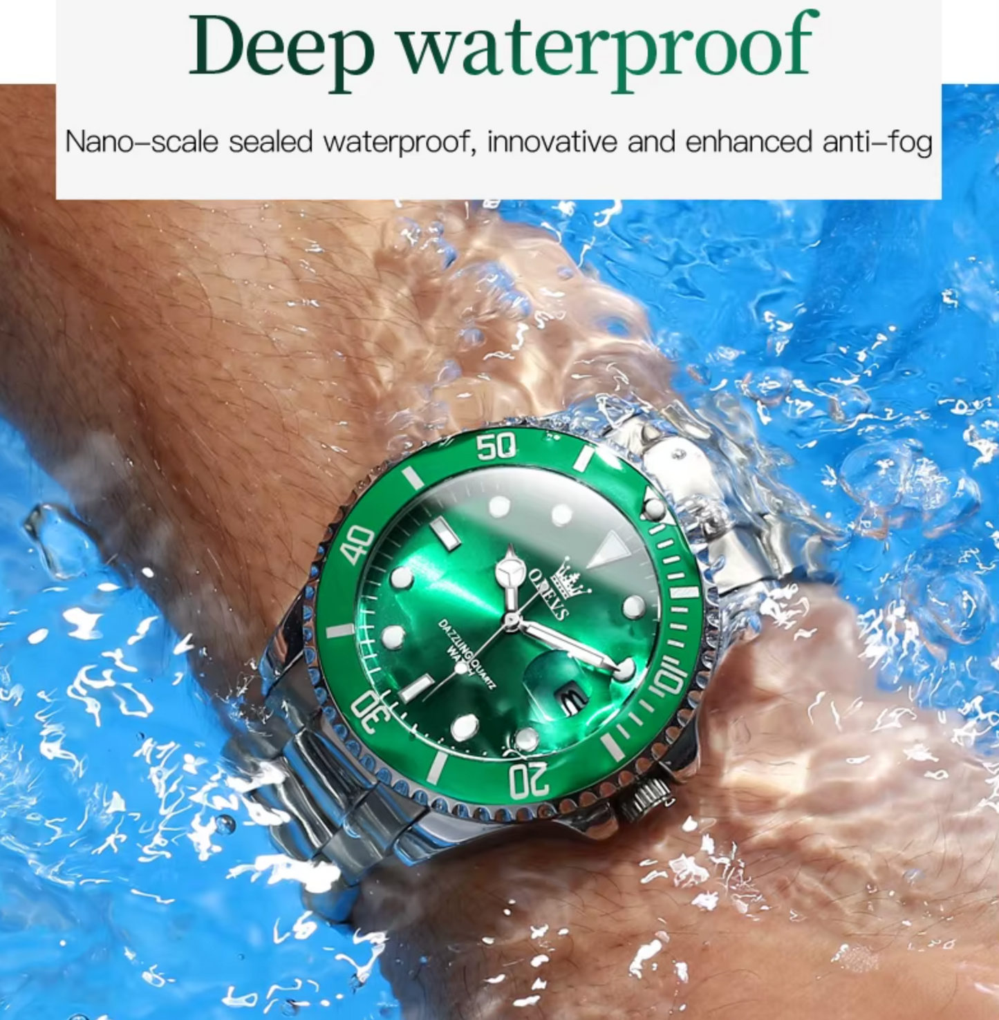 OLEVS Luxury Stainless Steel Band Quartz Watch Luminous & Deep Water Proof