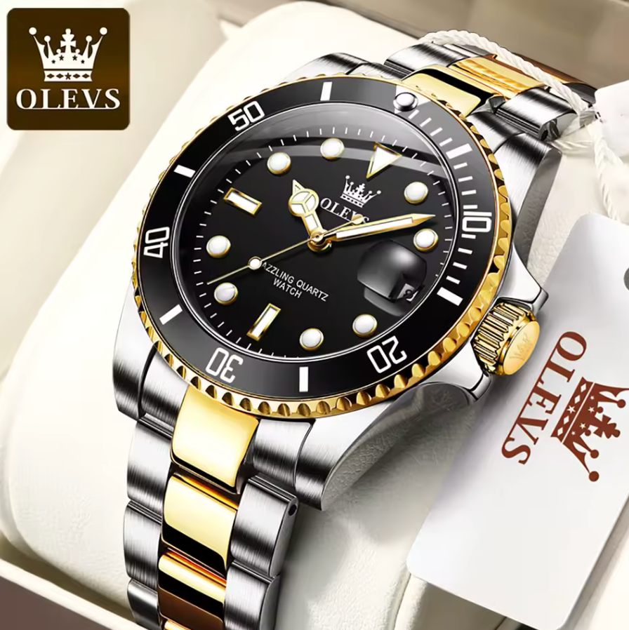 OLEVS Luxury Stainless Steel Band Quartz Watch Luminous & Deep Water Proof