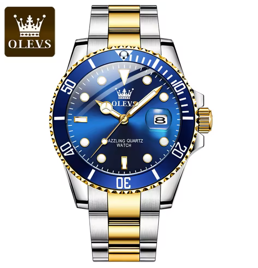 OLEVS Luxury Stainless Steel Band Quartz Watch Luminous & Deep Water Proof