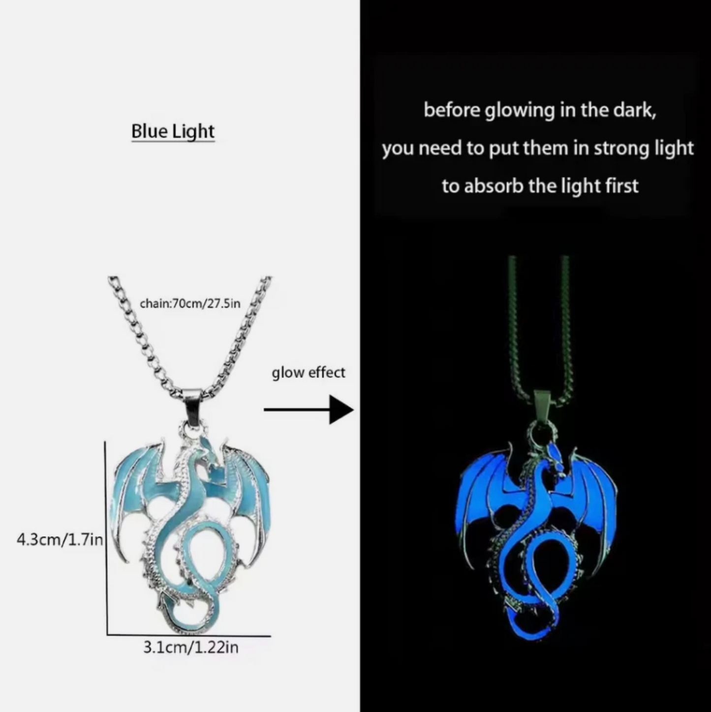 Glow In The Dark Luminescent Dragon Sword Necklaces