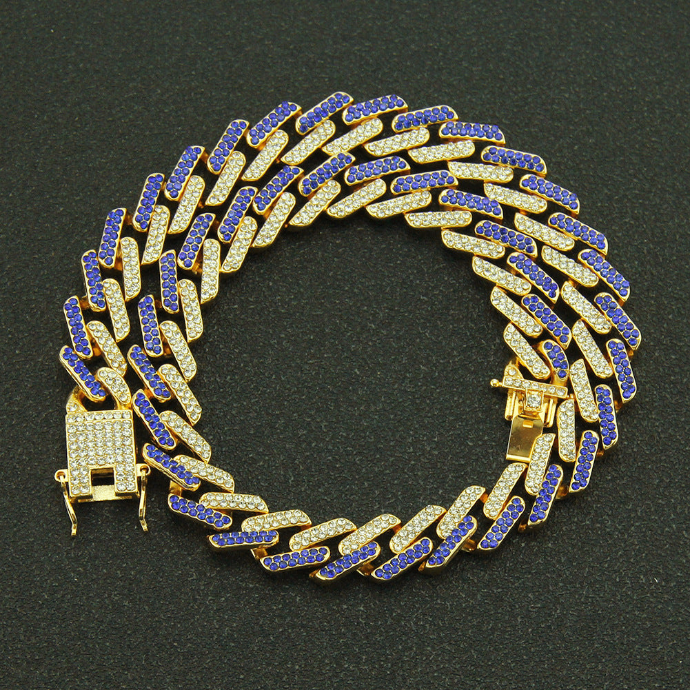 Mens Fashion Miami Cuban Link Colored Diamond Gem Necklace