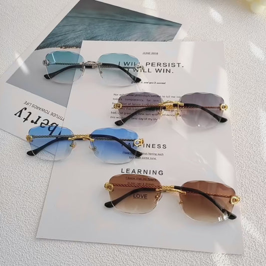 Luxury Retro Rich Craft Frameless Light Tint Style Mens Shaded Sunglasses