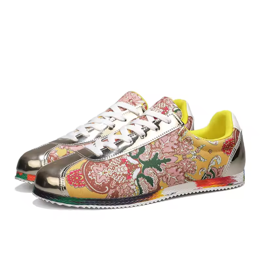 Unique Design Casual Floral Pattern Mens Flat Low Top Shoes