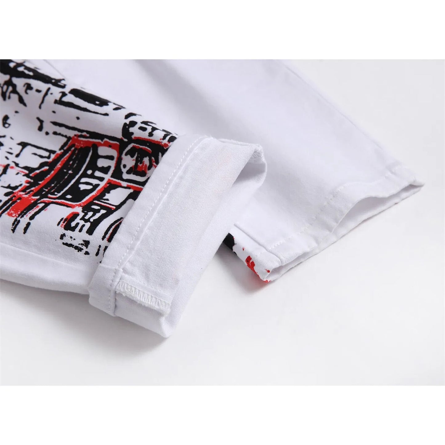 White Denim Mens Skinny Jeans Graffiti Print Multi Color Jeans