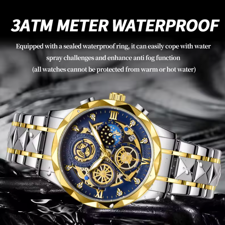 Mens Luxurious Waterproof Quartz Watch High End Steel Luminescent Fashion Piece