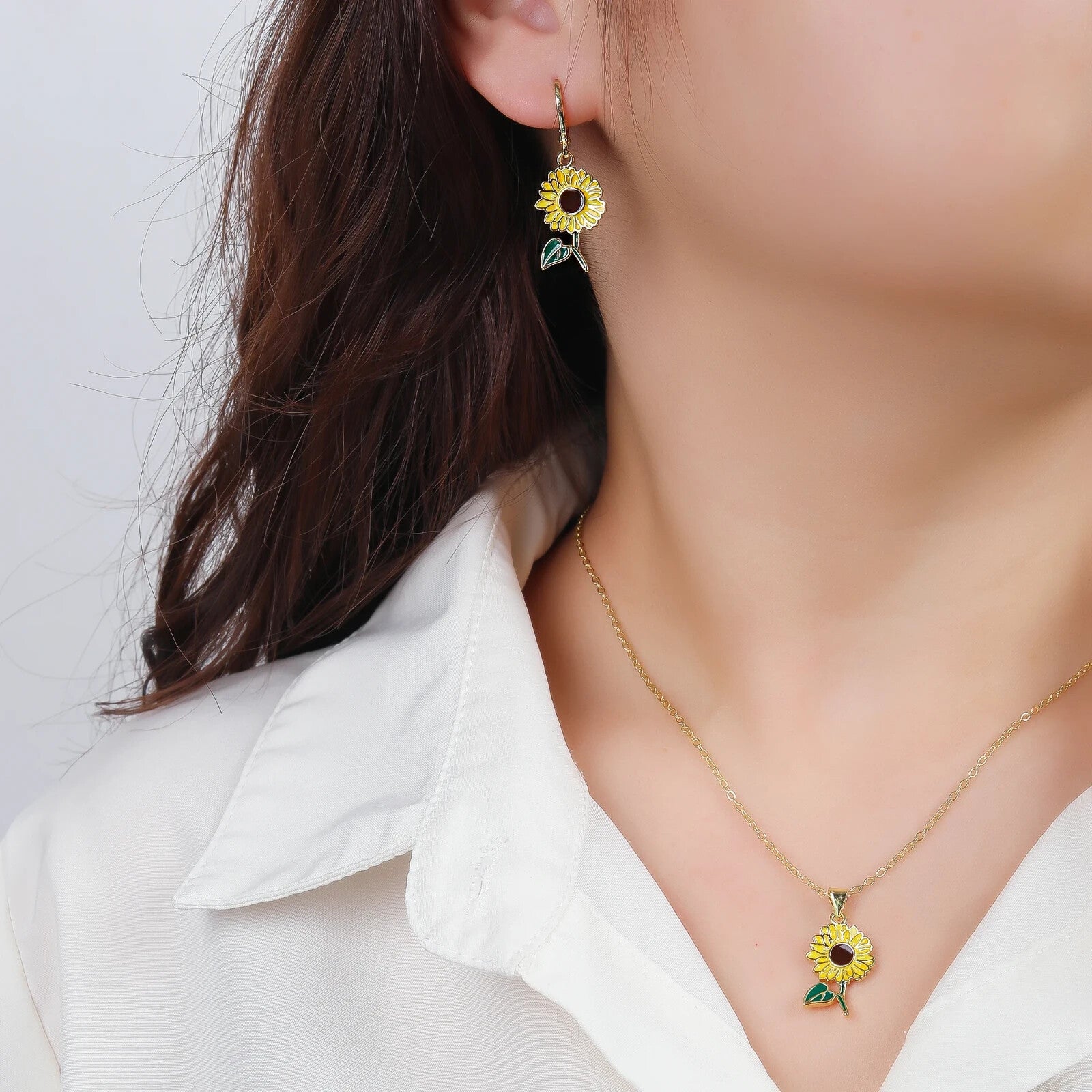 Necklace And Earrings Matching Seet Sun Flowers And Roses
