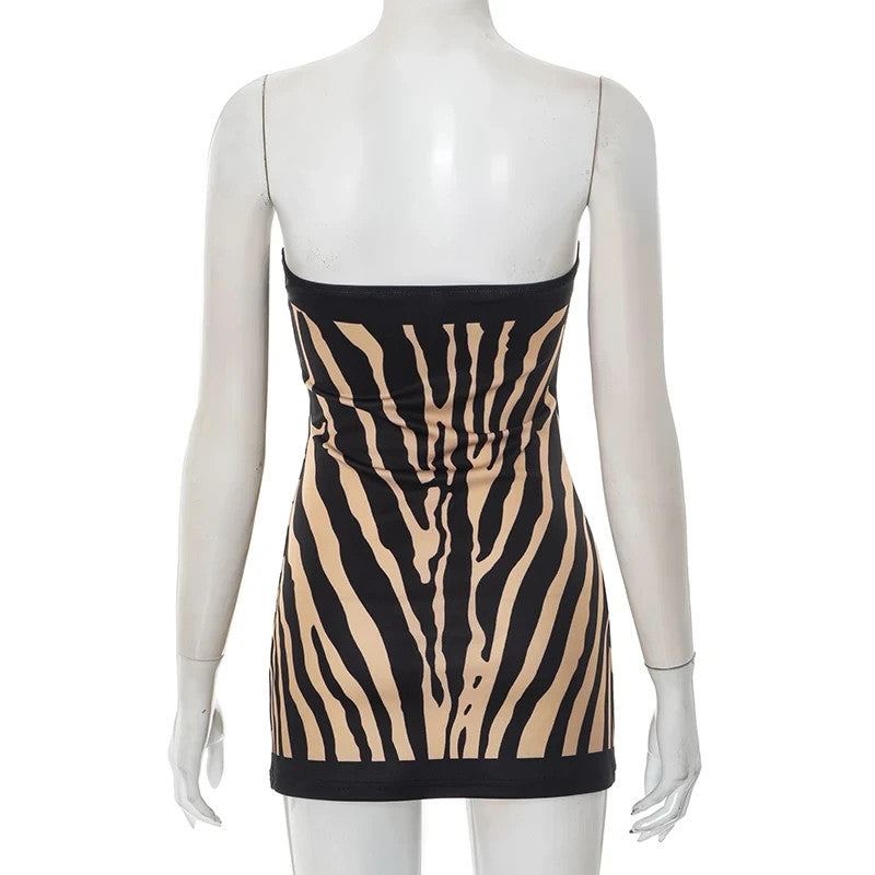 Strapless Pullover Zebra / Cheeta Print Cocktail Dress Stretchy Fit Party Dress