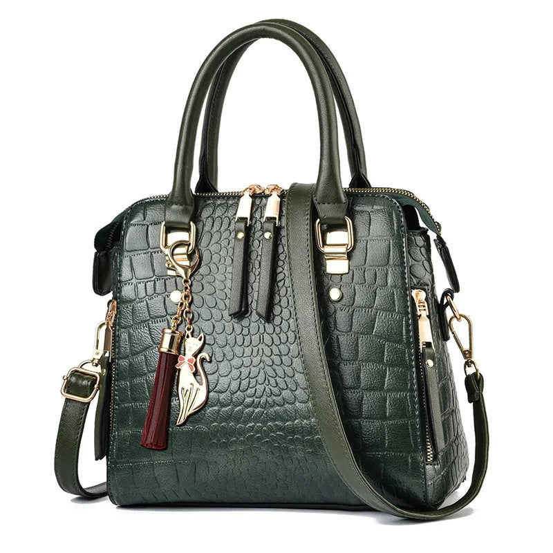 Synthetic Aligator Print Luxury Handbag Travel Zipper Purse And Adjustable Strap