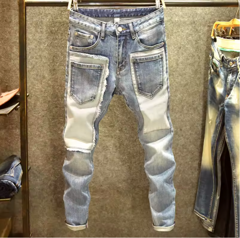 Mens Slim Jeans Frotn Pocket Style Denim Multi Pocket Streetwear Fashion Pants