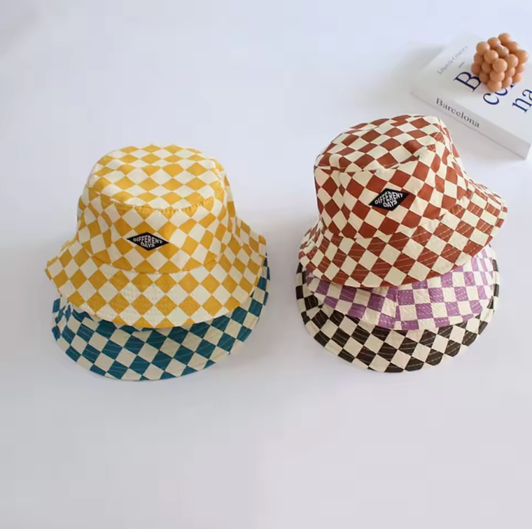 Unisex Checkered Bucket Hat 51cm Circumference Trendy Style Hat