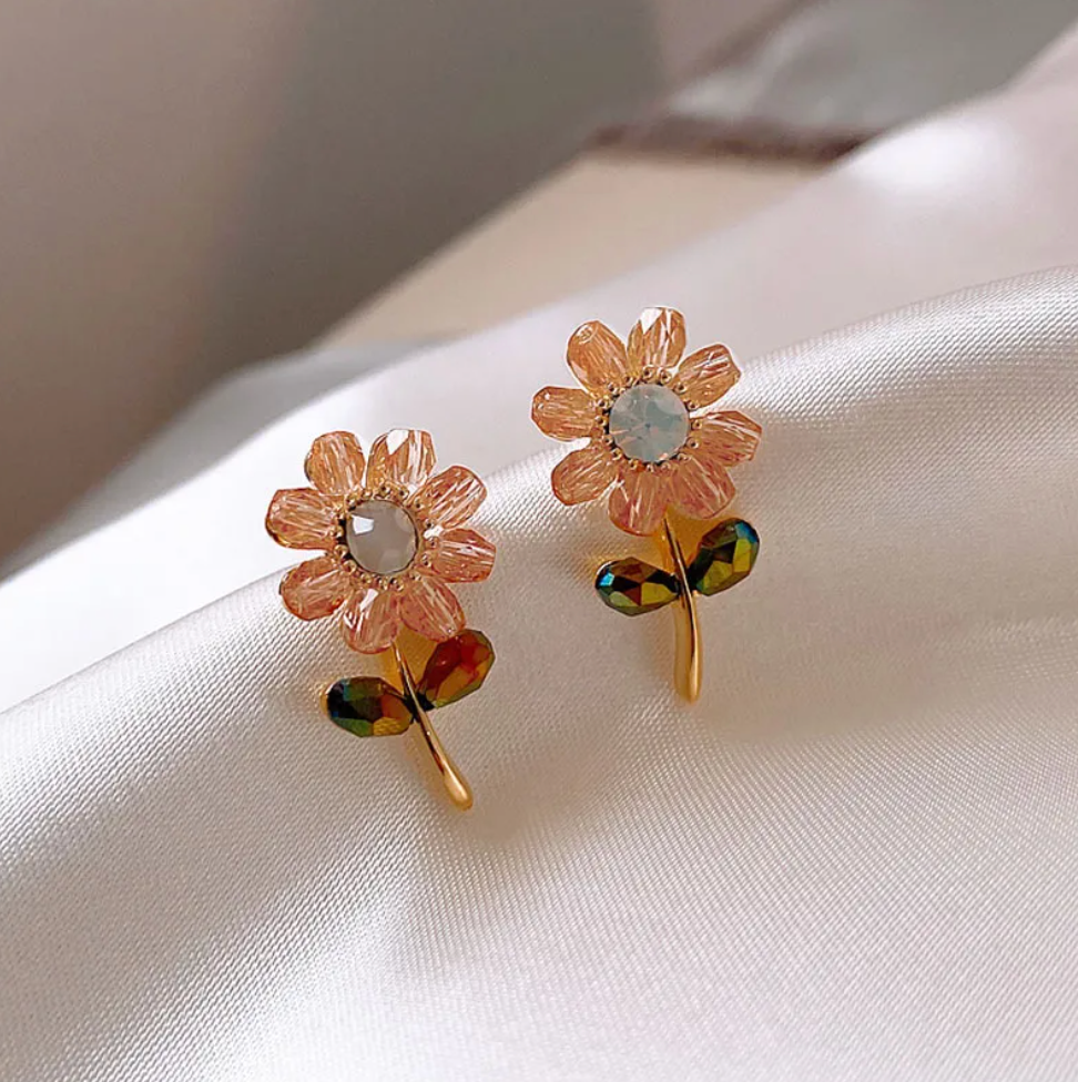 Metal Sun Flower Stud Earrings Pair Multicolor Dyed Steel Creative Earrings