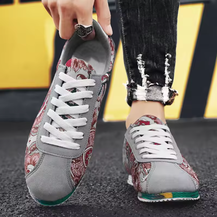 Unique Design Casual Floral Pattern Mens Flat Low Top Shoes