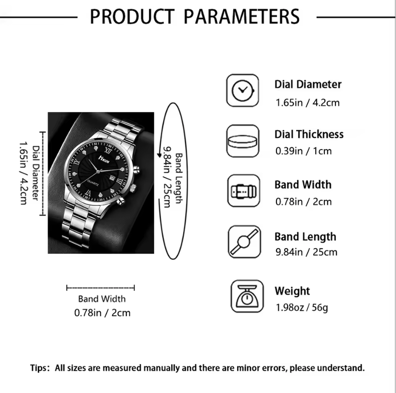 Mens Watch Cross Pendant Chain And Bracelet 3pc Premium Jewelry Set