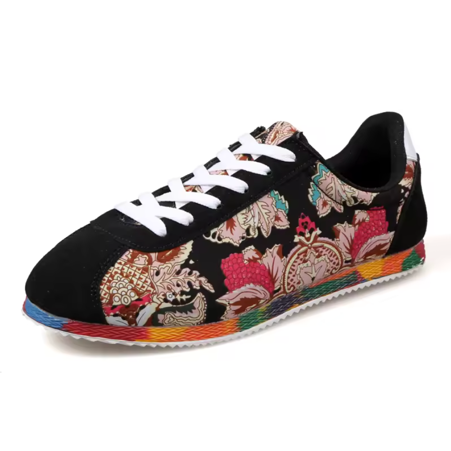 Unique Design Casual Floral Pattern Mens Flat Low Top Shoes