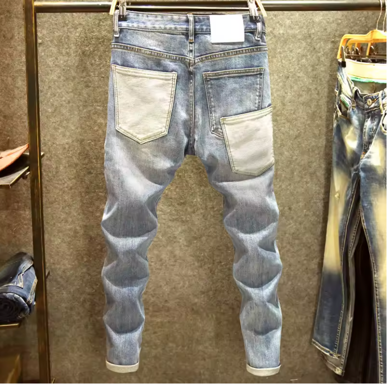 Mens Slim Jeans Frotn Pocket Style Denim Multi Pocket Streetwear Fashion Pants
