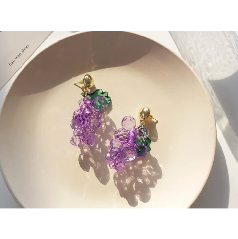 Dangling Grape Earrings Purple Fruite Festive And Creative Earring Pair