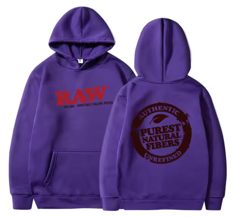 RAW Hoodie Unisex Pullover Draw String Sweat Shirt Raw Natural Logo