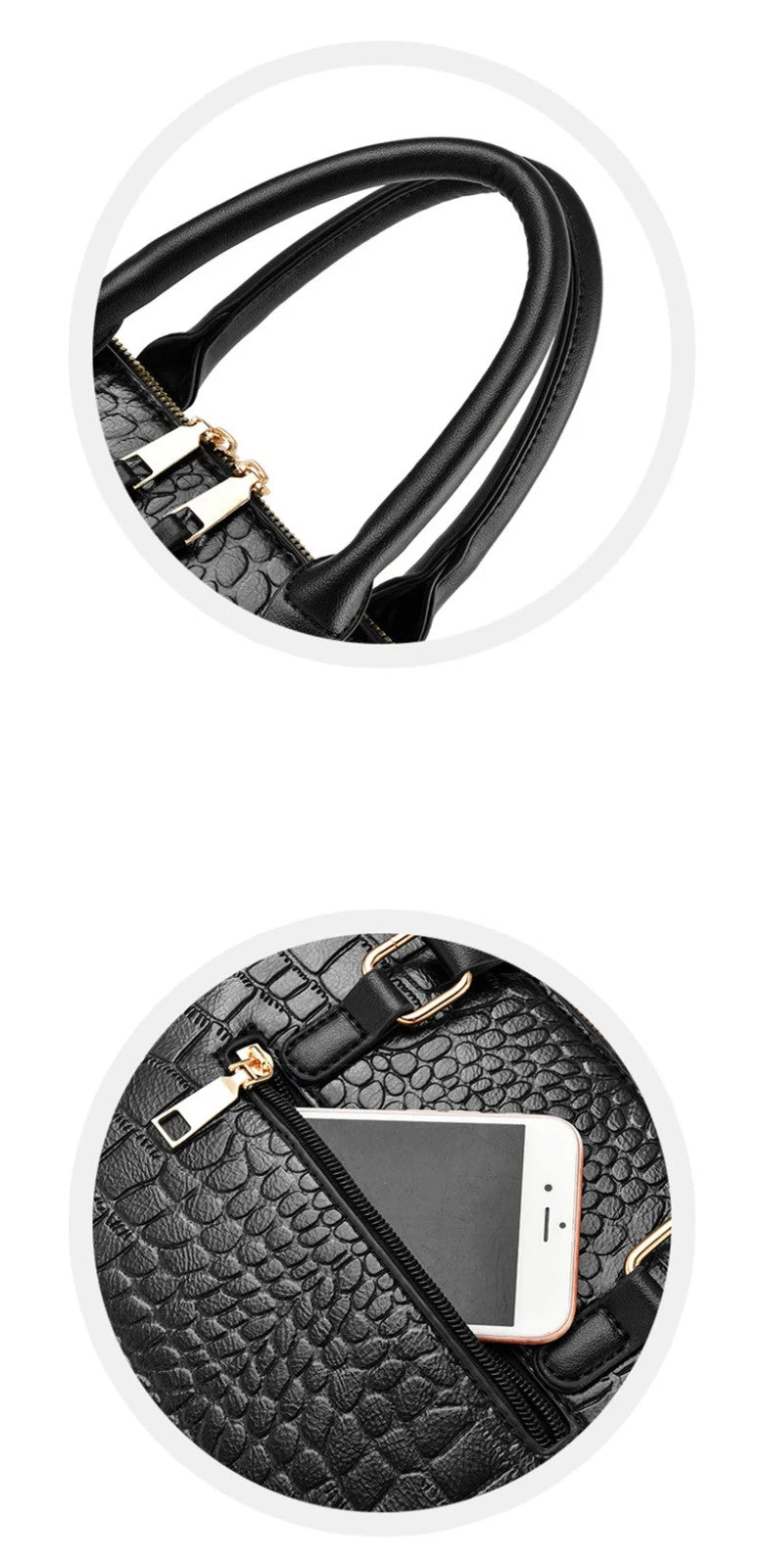 Synthetic Aligator Print Luxury Handbag Travel Zipper Purse And Adjustable Strap